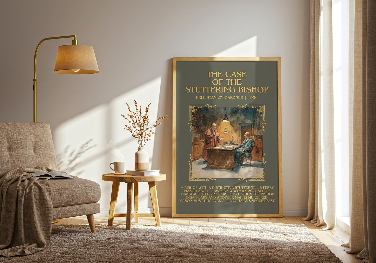 The Case Of The Stuttering Bishop by Erle Stanley Gardner Descriptive Poster Print.Free Delivery Wall Art Author&Blurb Book Artwork Novel