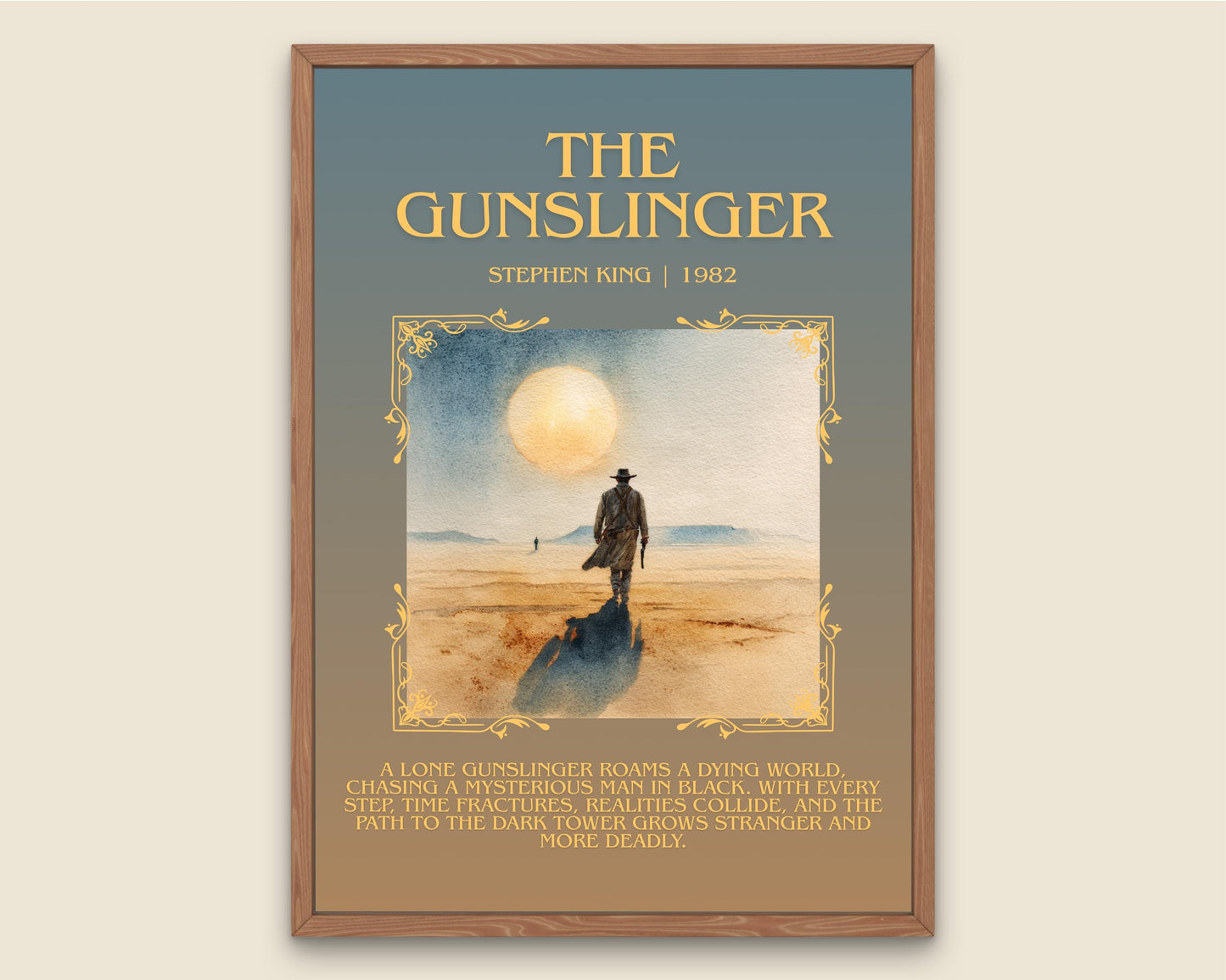 The Gunslinger by Stephen King Descriptive, High Quality Poster Print.Free Delivery Wall Art. Author&Blurb Book Nook Library Gift