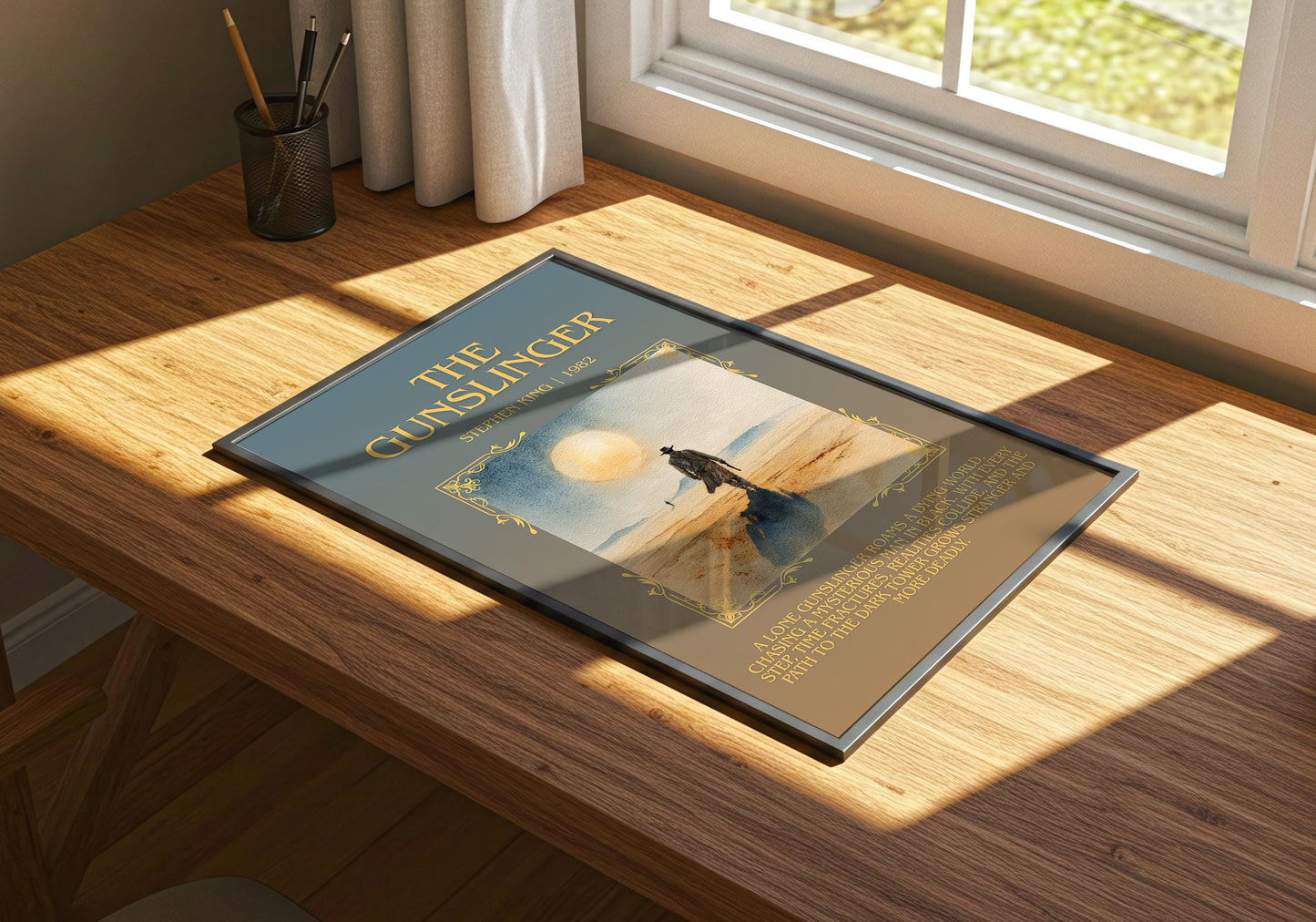 The Gunslinger by Stephen King Descriptive, High Quality Poster Print.Free Delivery Wall Art. Author&Blurb Book Nook Library Gift