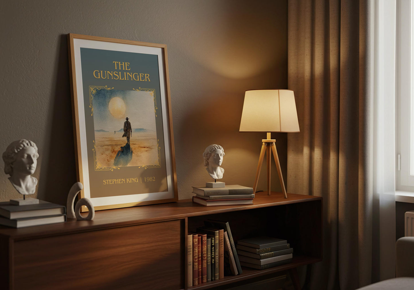 The Gunslinger by Stephen King Descriptive, High Quality Poster Print.Free Delivery Wall Art. Author&Blurb Book Nook Library Gift