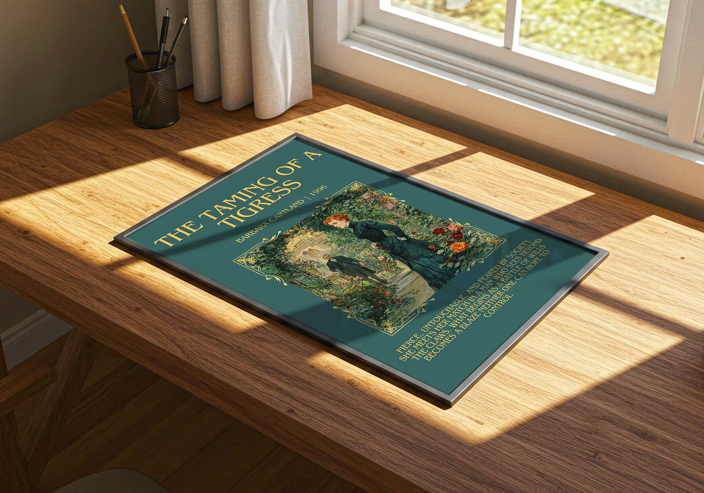 The Taming Of A Tigress by Barbara Cartland Descriptive, High Quality Poster Print.Free Delivery Wall Art. Author&Blurb Book Nook Library