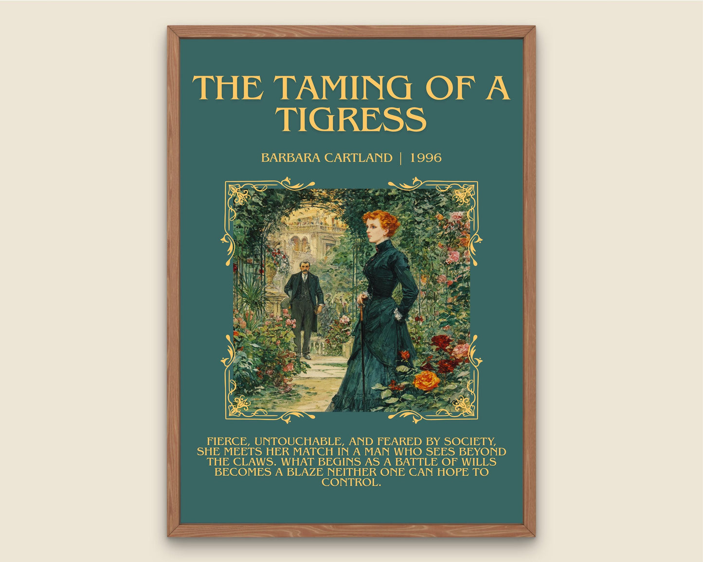 The Taming Of A Tigress by Barbara Cartland Descriptive, High Quality Poster Print.Free Delivery Wall Art. Author&Blurb Book Nook Library