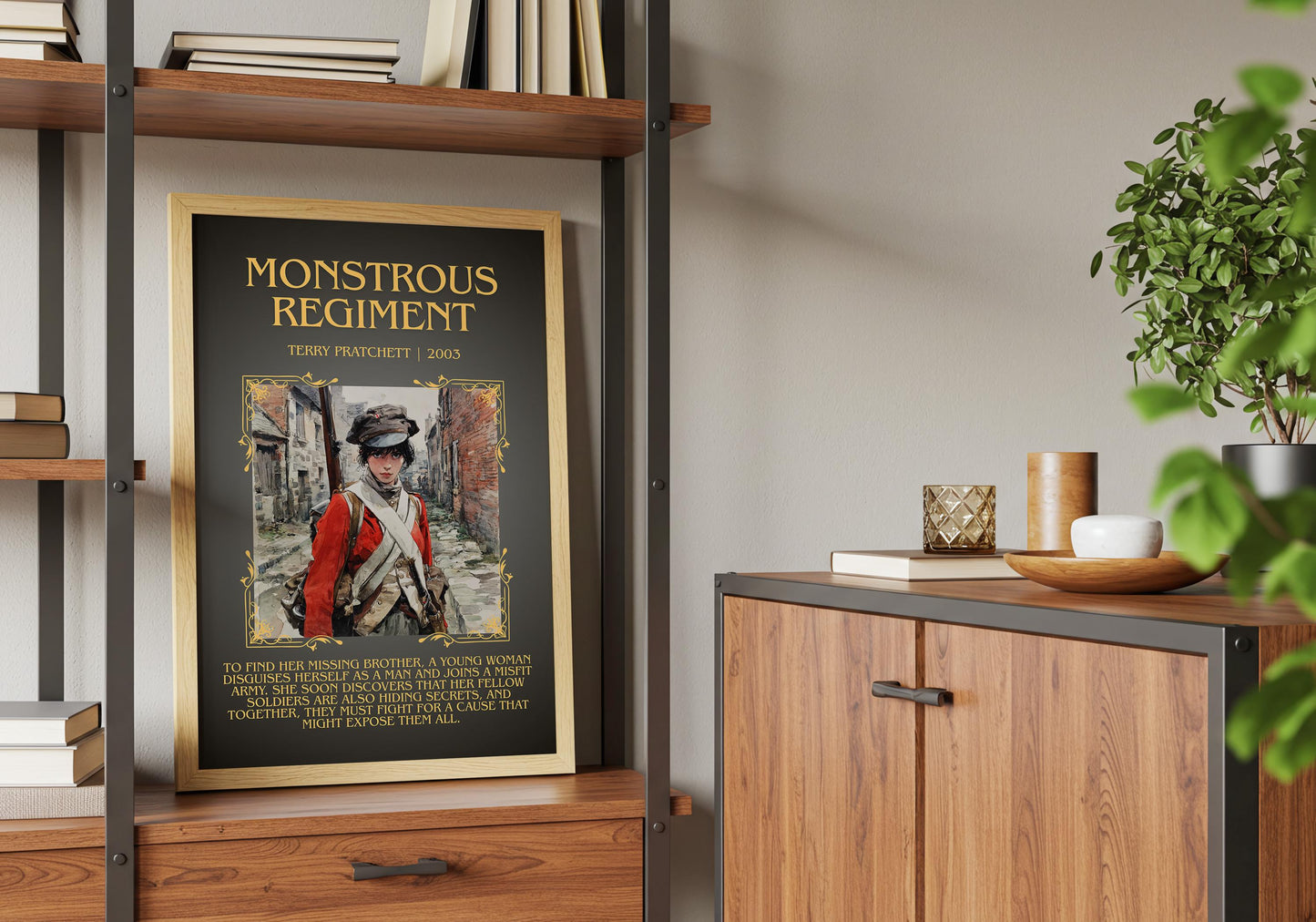 Monstrous Regiment by Terry Pratchett Descriptive, High Quality Poster Print.Free Delivery Wall Art. Author&Blurb Book Nook Library Gift