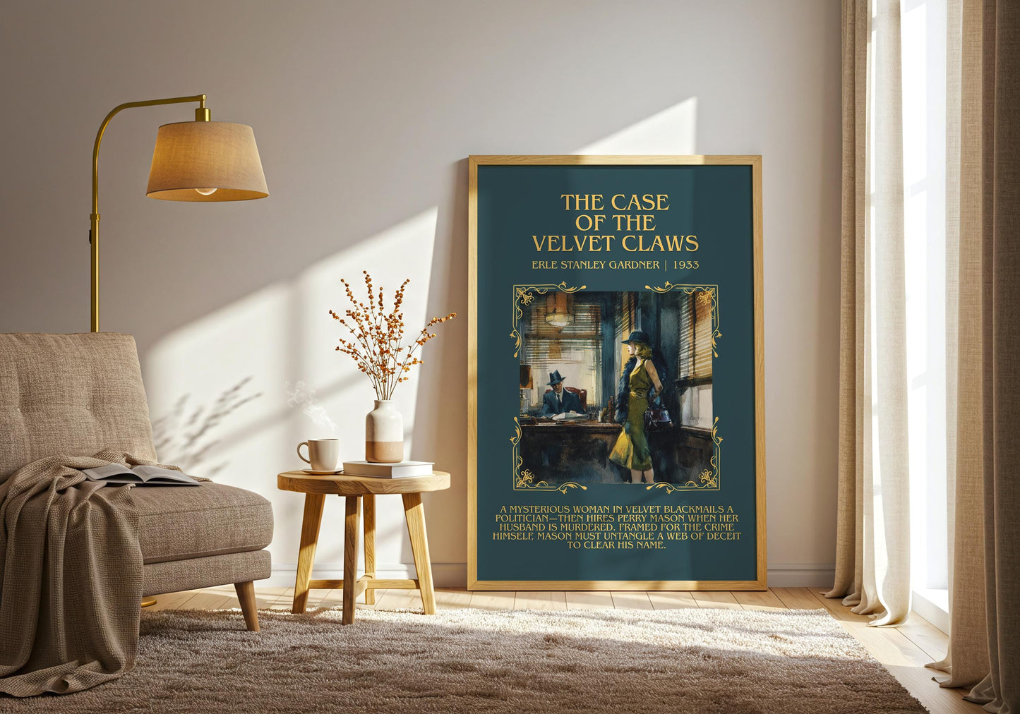 The Case Of The Velvet Claws by Erle Stanley Gardner Descriptive Poster Print.Free Delivery Wall Art Author&Blurb Book Artwork Novel