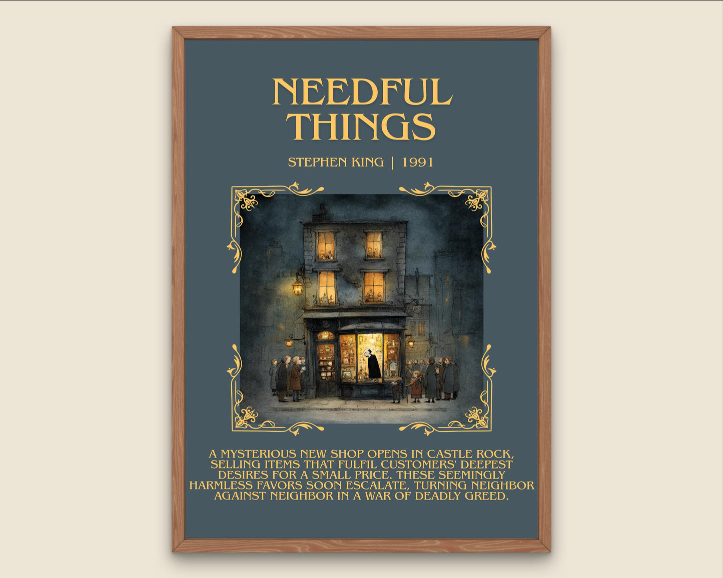 Needful Things by Stephen King Descriptive, High Quality Poster Print.Free Delivery Wall Art. Author&Blurb Book Artwork Novel Nook Gift