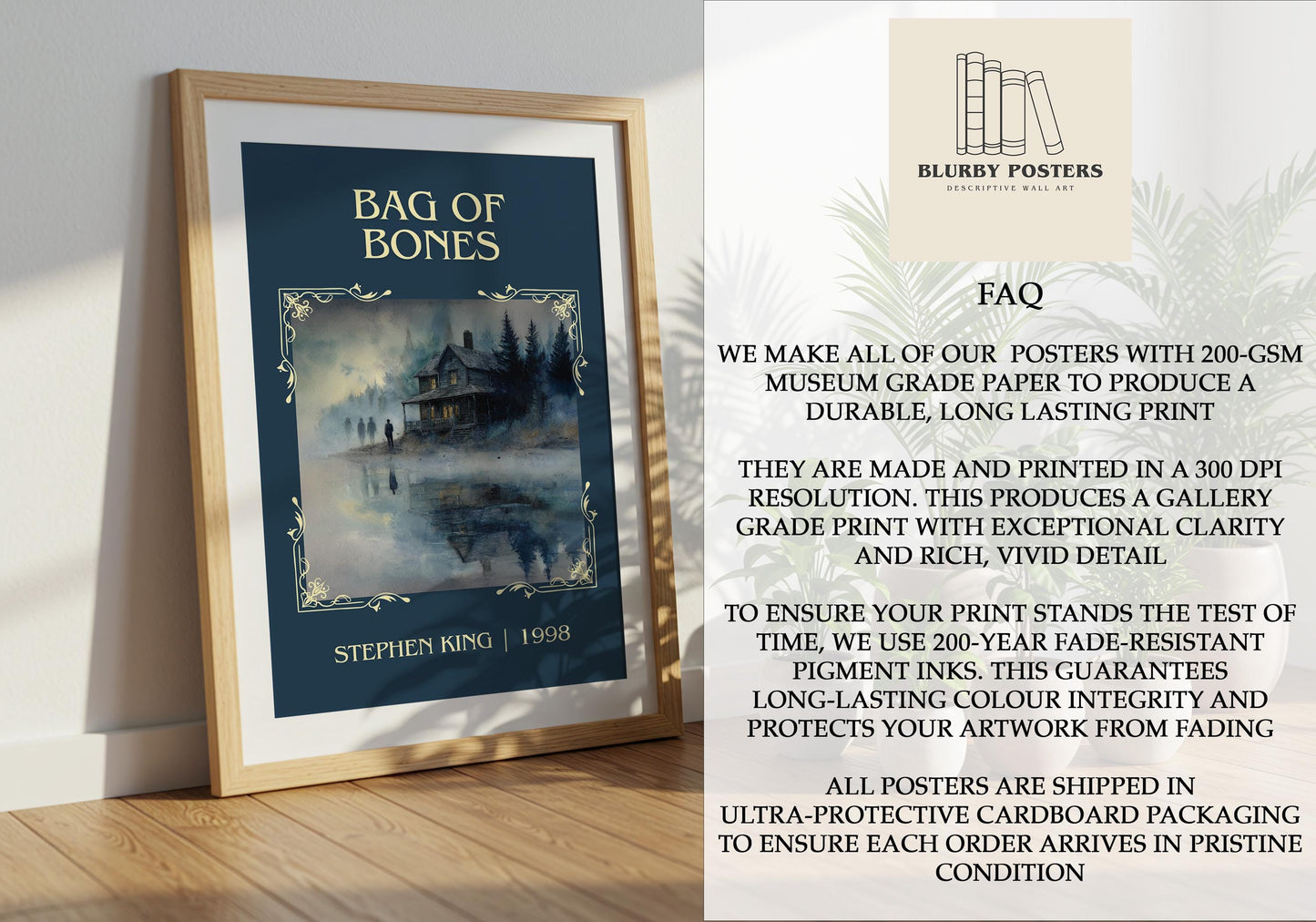 Bag Of Bones by Stephen King Descriptive Poster Print.Free Delivery Wall Art Author&Blurb Book Artwork Novel Poster Minimalist