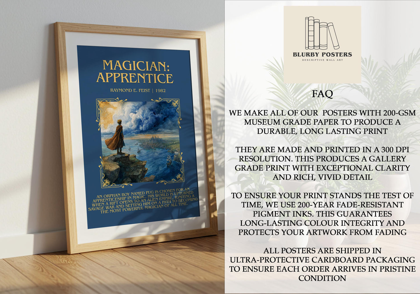 Magician: Apprentice by Raymond E.Feist Descriptive Poster Print.Free Delivery Wall Art Author&Blurb Book Artwork Novel Poster