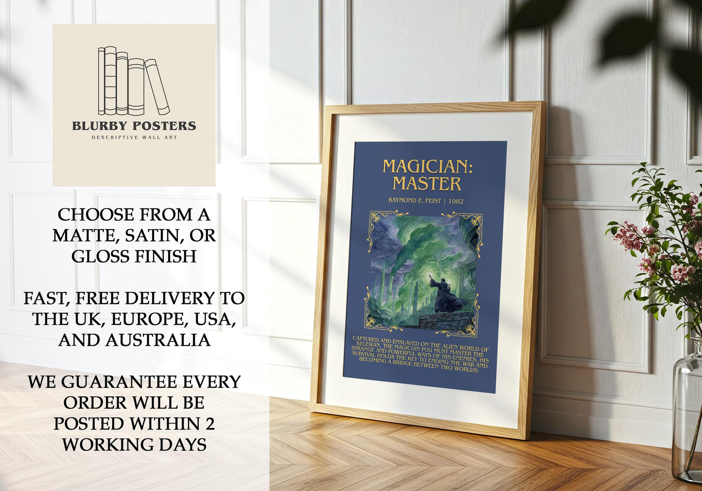 Magician: Master by Raymond E.Feist Descriptive Poster Print.Free Delivery Wall Art Author&Blurb Book Artwork Novel Poster
