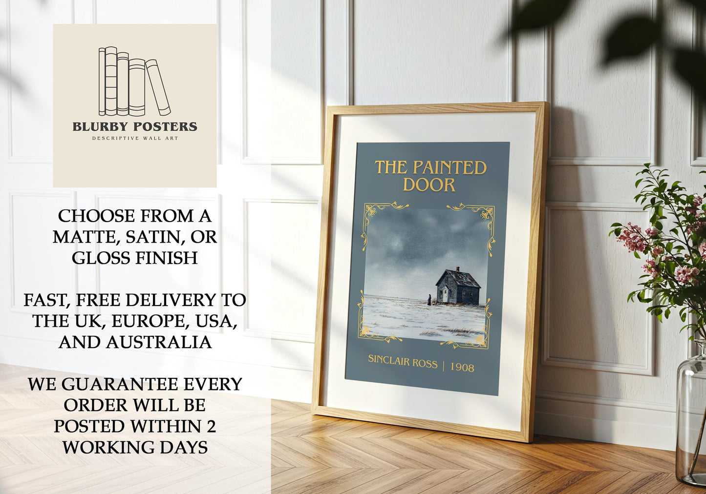 The Painted Door by Sinclair Ross Descriptive Poster Print.Free Delivery Wall Art Author&Blurb Book Artwork Novel Poster