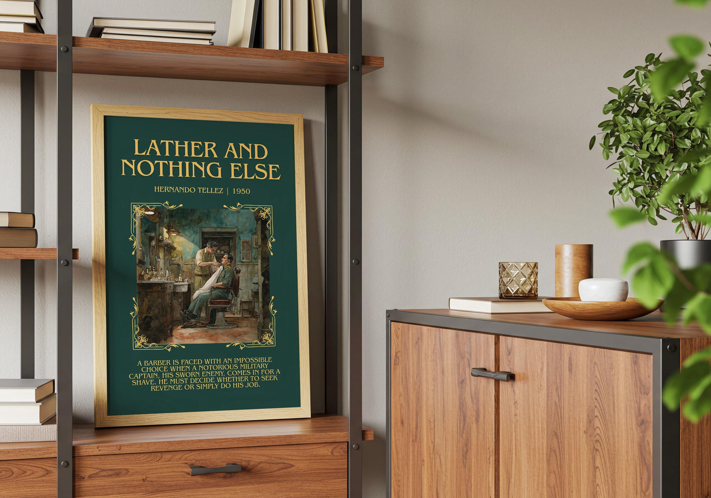 Lather And Nothing Else by Hernando Tellez Descriptive Poster Print.Free Delivery Wall Art Author&Blurb Book Artwork Novel Poster