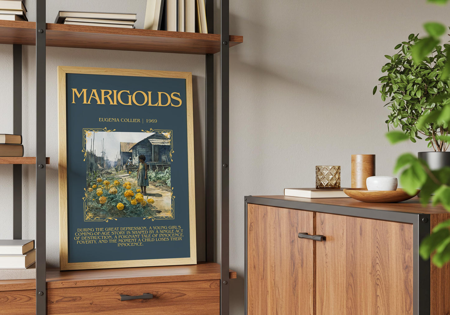 Marigolds By Eugenia Collier Descriptive Poster Print.Free Delivery Wall Art Author&Blurb Book Artwork Novel Poster