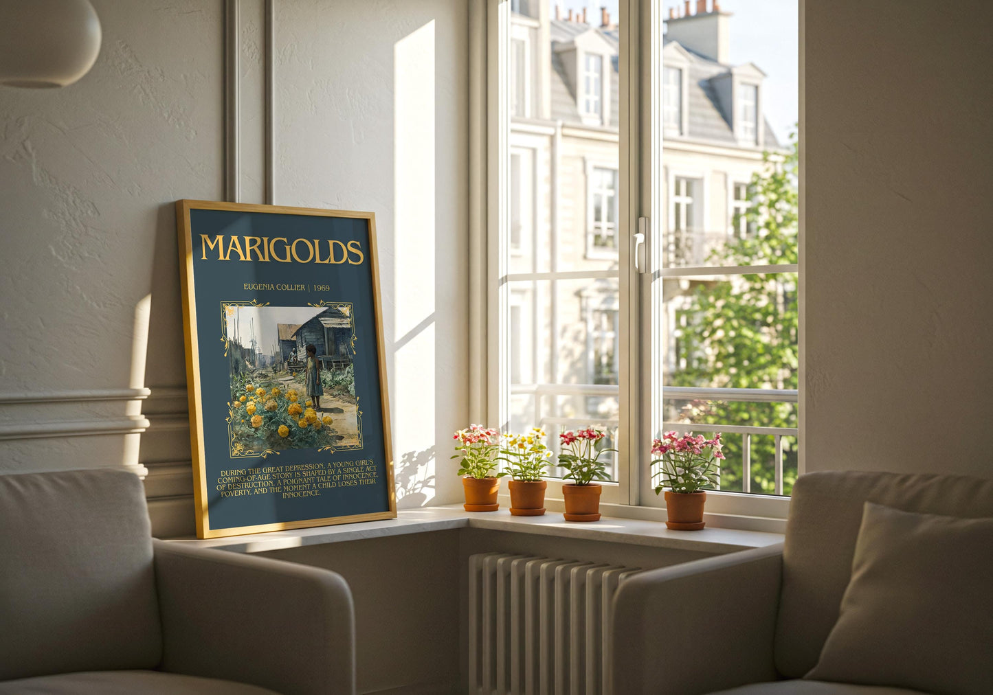 Marigolds By Eugenia Collier Descriptive Poster Print.Free Delivery Wall Art Author&Blurb Book Artwork Novel Poster