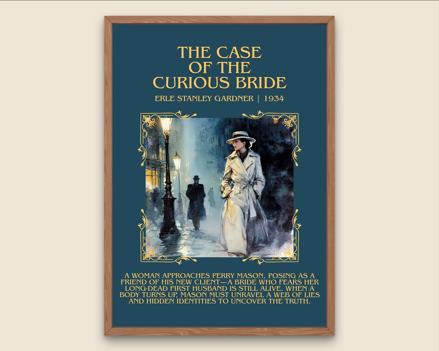 The Case Of The Curious Bride by Erle Stanley Gardner Descriptive Poster Print.Free Delivery Wall Art Author&Blurb Book Artwork Novel