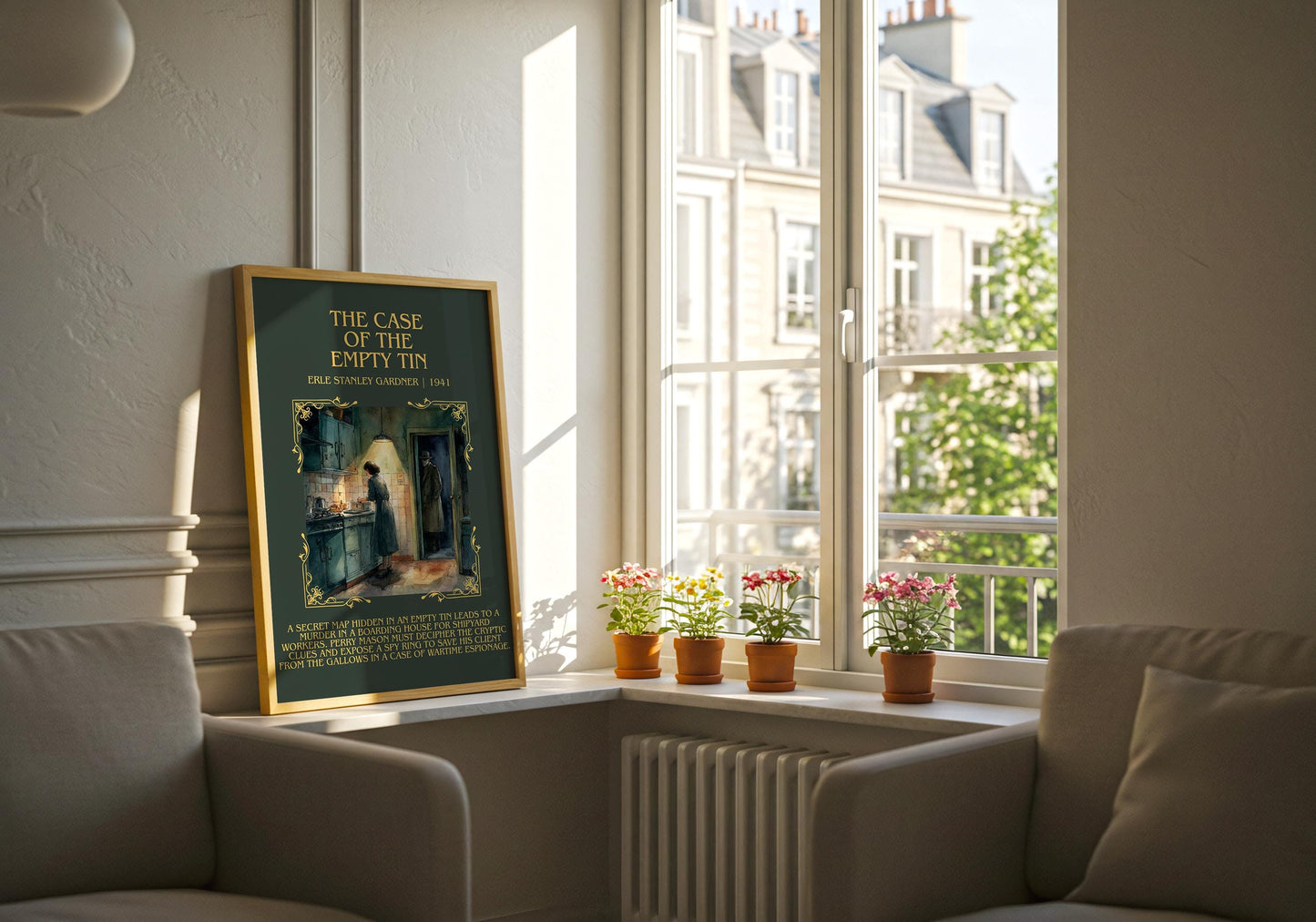 The Case Of The Empty Tin by Erle Stanley Gardner Descriptive Poster Print.Free Delivery Wall Art Author&Blurb Book Artwork Novel