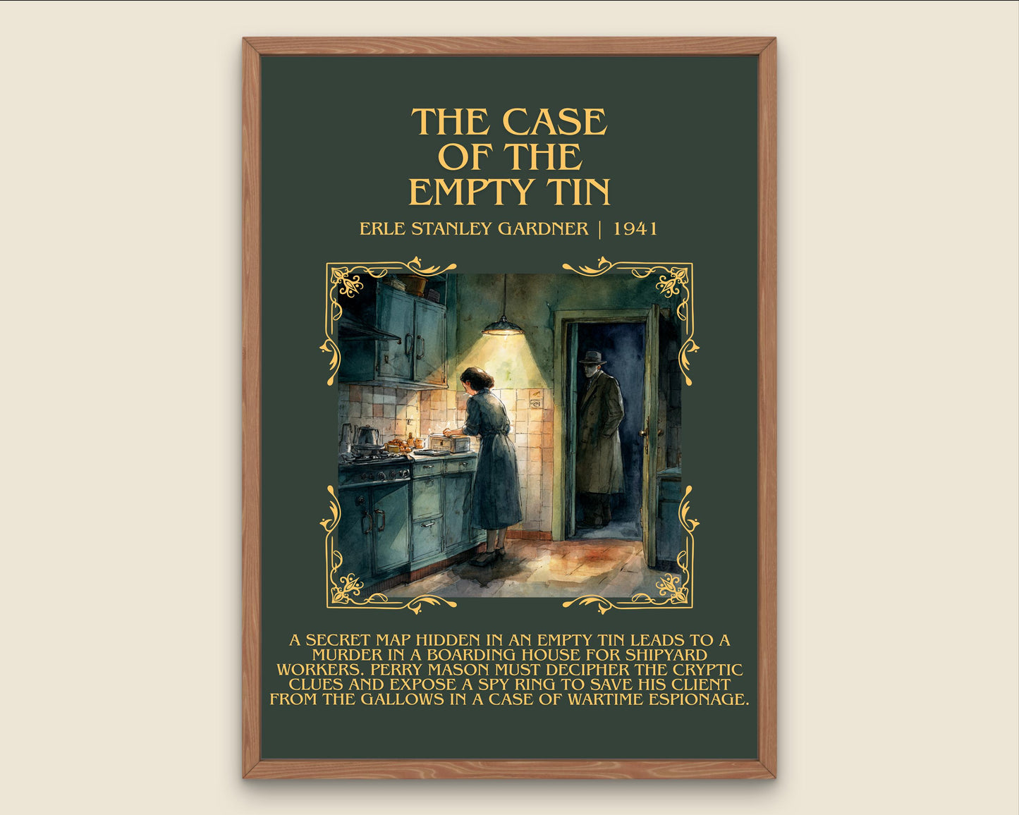 The Case Of The Empty Tin by Erle Stanley Gardner Descriptive Poster Print.Free Delivery Wall Art Author&Blurb Book Artwork Novel