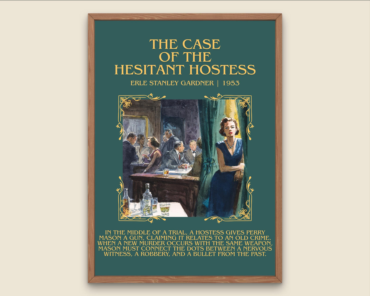 The Case Of The Hesitant Hostess by Erle Stanley Gardner Descriptive Poster Print.Free Delivery Wall Art Author&Blurb Book Artwork Novel