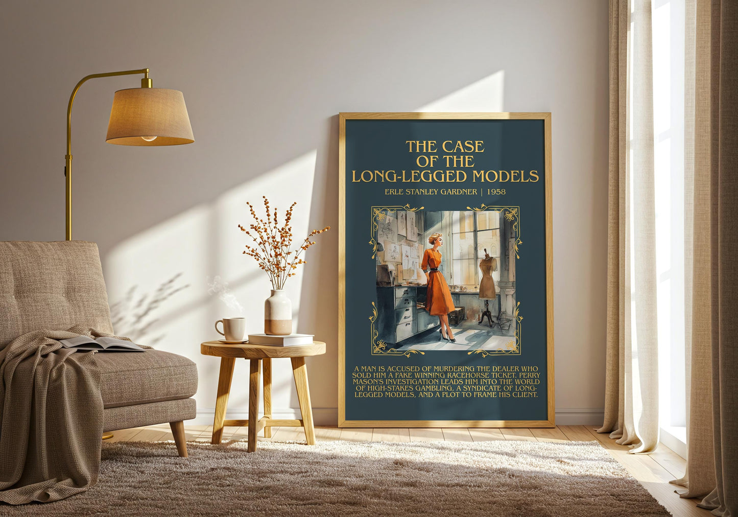 The Case Of The Long-legged Model by Erle Stanley Gardner Descriptive Poster Print.Free Delivery Wall Art Author&Blurb Book Artwork Novel