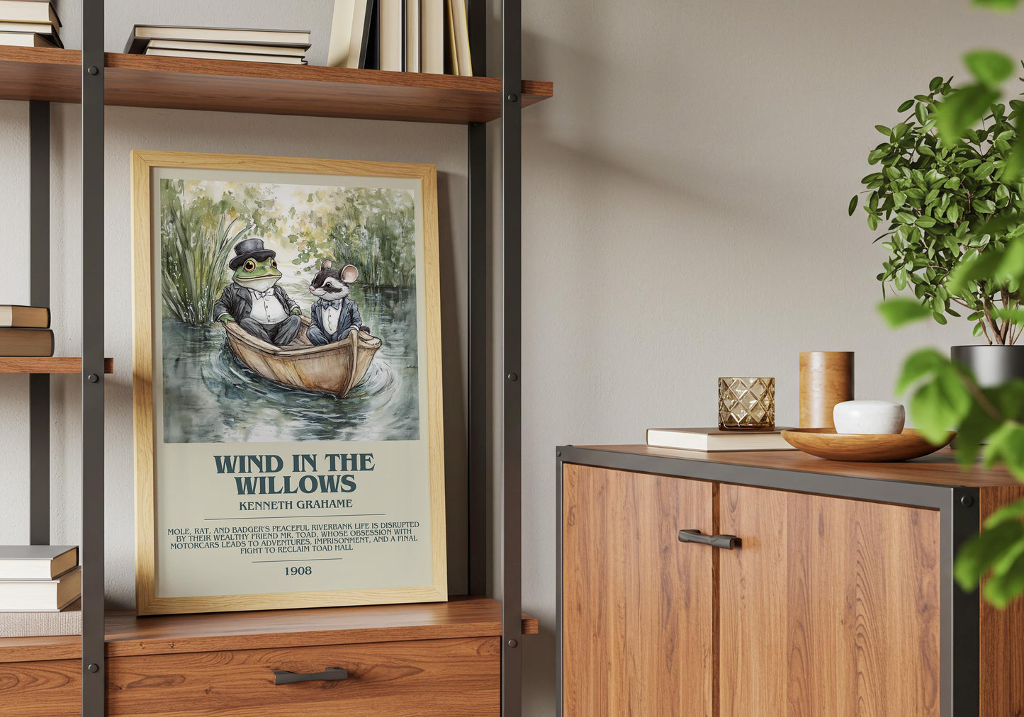Wind in the Willows by Kenneth Grahame Descriptive Poster Print. Free Delivery Wall Art Author & Blurb Book Artwork Novel Modern Poster Gift