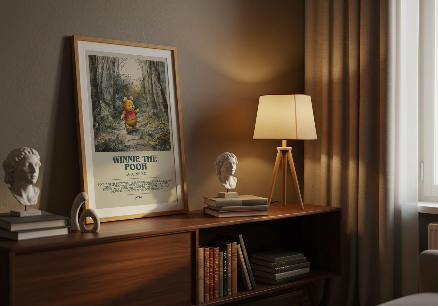 Winnie the Pooh by A.A. Milne Descriptive Poster Print. Free Delivery Wall Art Author & Blurb Book Artwork Novel Modern Poster