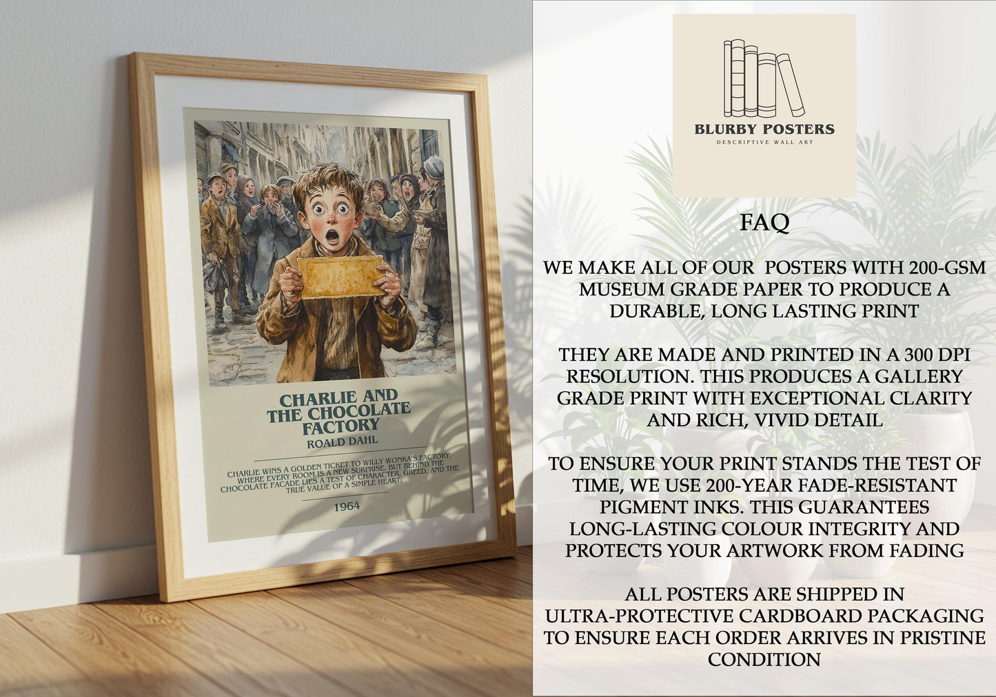 Charlie and the Chocolate Factory by Roald Dahl Poster Print. Free Delivery Wall Art Author & Blurb Book Artwork Novel Modern Poster Gift