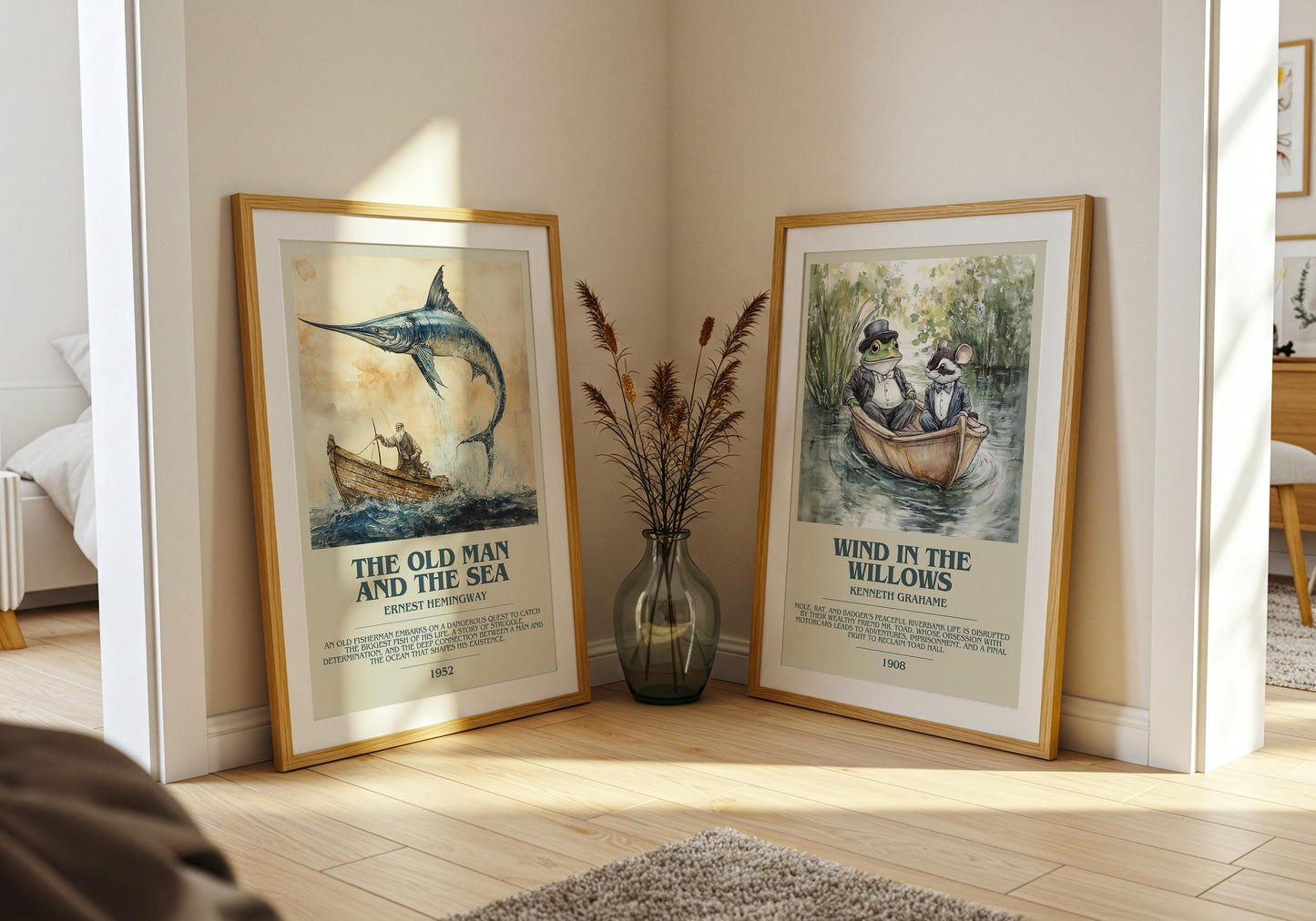 The Old Man And The Sea by Ernest Hemingway Descriptive Poster Print. Free Delivery Wall Art Author & Blurb Book Artwork Novel Modern Poster