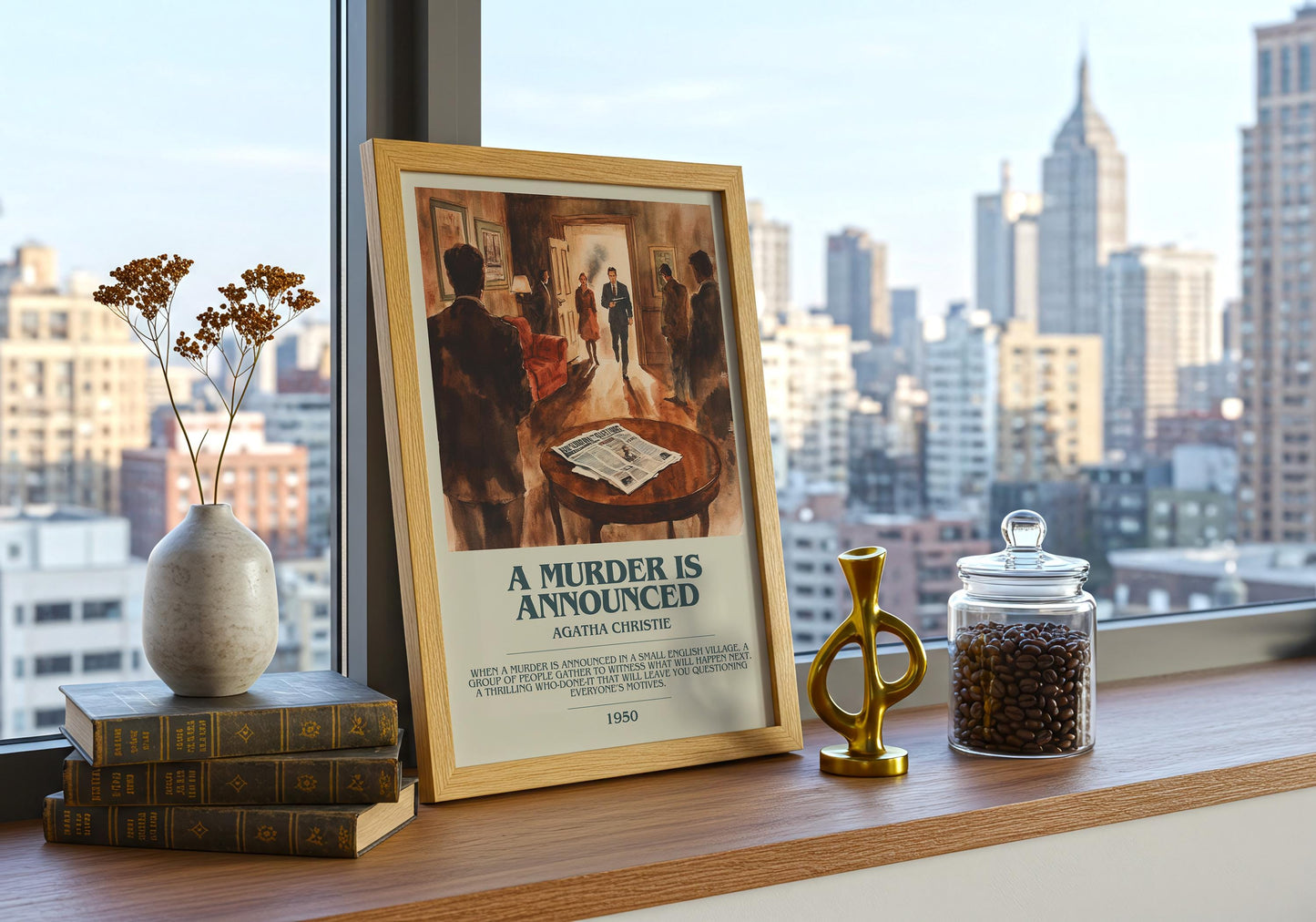 A Murder Is Announced by Agatha Christie Descriptive Poster Print. Free Delivery Wall Art Author & Blurb Book Artwork Novel Modern Gift