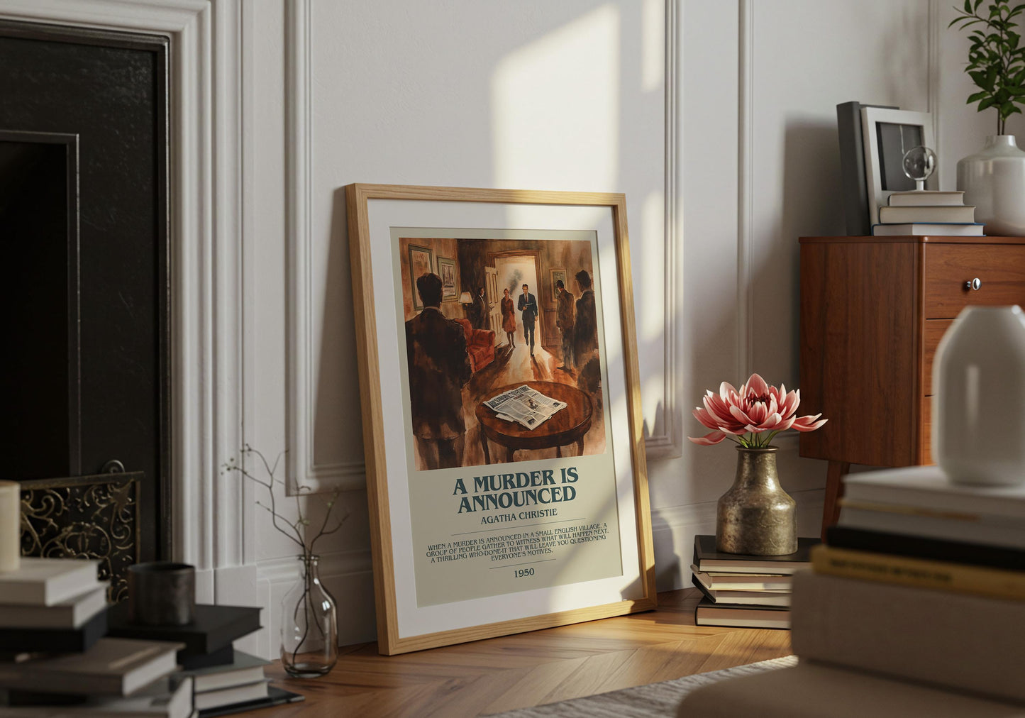 A Murder Is Announced by Agatha Christie Descriptive Poster Print. Free Delivery Wall Art Author & Blurb Book Artwork Novel Modern Gift