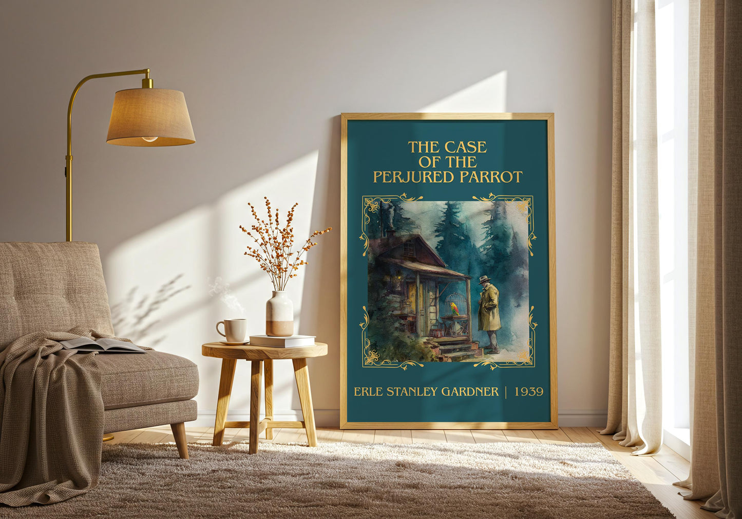 The Case Of The Perjured Parrot by Erle Stanley Gardner Descriptive Poster Print.Free Delivery Wall Art Author&Blurb Book Artwork Novel