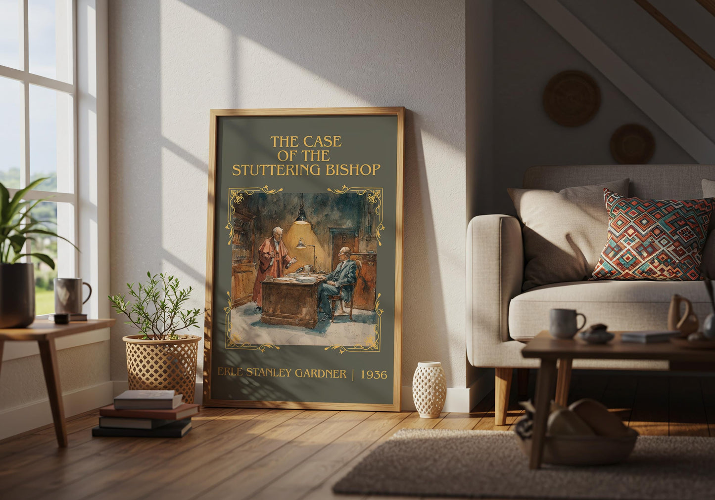 The Case Of The Stuttering Bishop by Erle Stanley Gardner Descriptive Poster Print.Free Delivery Wall Art Author&Blurb Book Artwork Novel