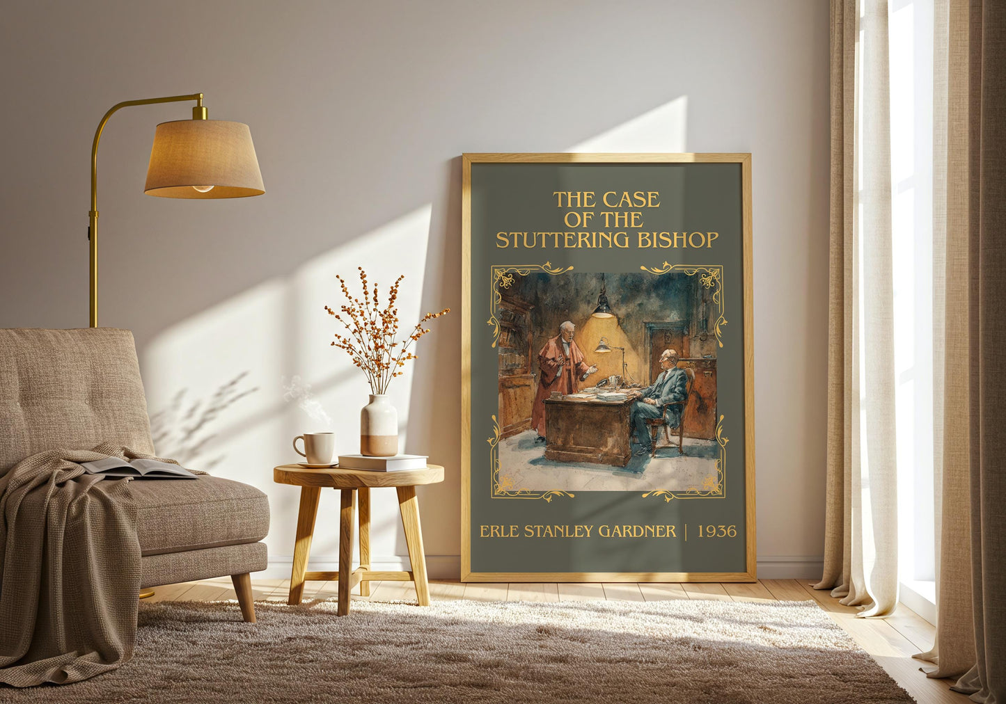 The Case Of The Stuttering Bishop by Erle Stanley Gardner Descriptive Poster Print.Free Delivery Wall Art Author&Blurb Book Artwork Novel