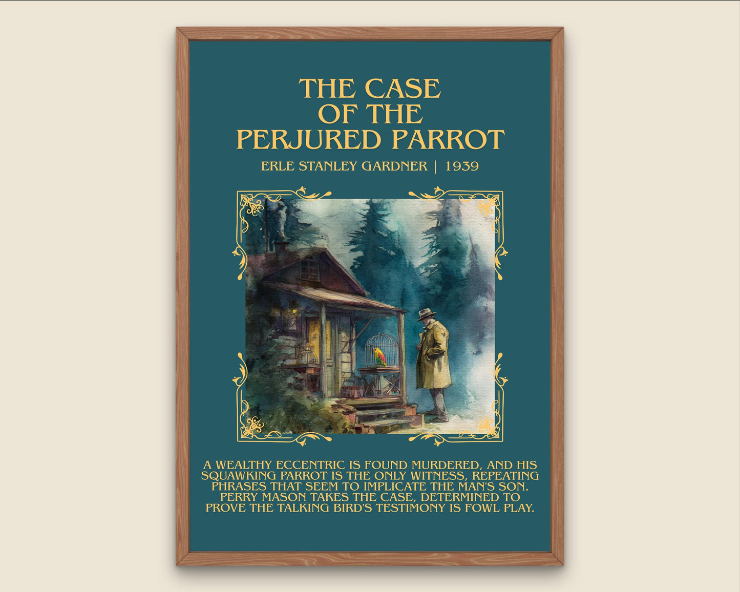 The Case Of The Perjured Parrot by Erle Stanley Gardner Descriptive Poster Print.Free Delivery Wall Art Author&Blurb Book Artwork Novel