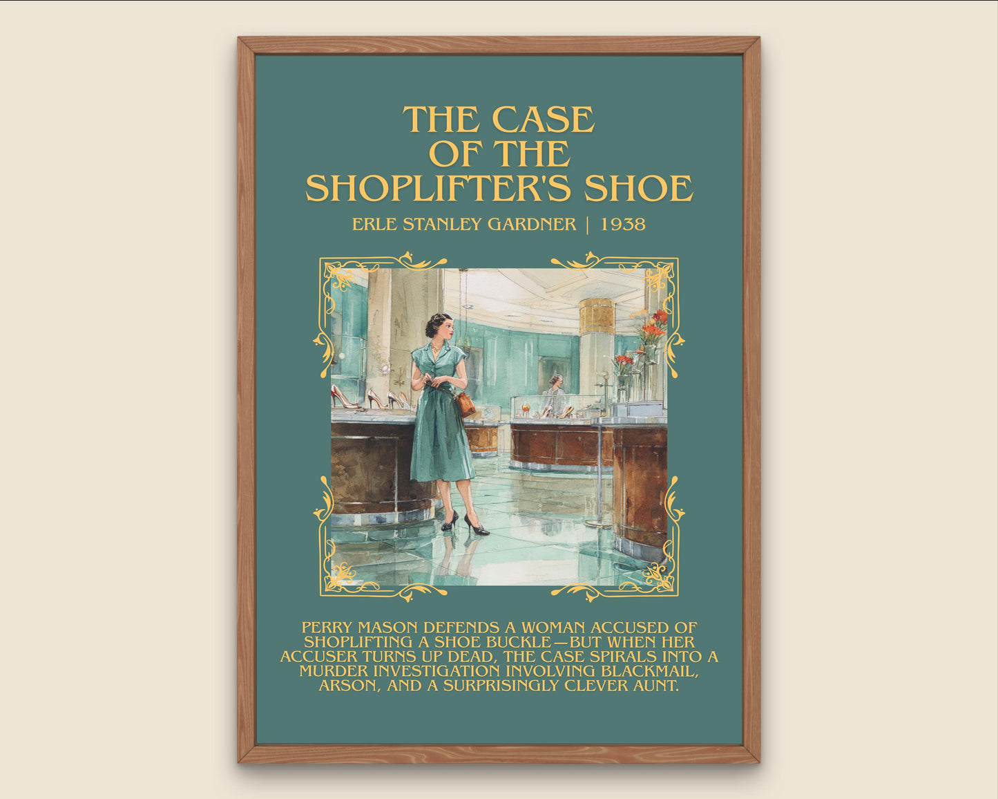 The Case Of The Shoplifter's Shoe by Erle Stanley Gardner Descriptive Poster Print.Free Delivery Wall Art Author&Blurb Book Artwork Novel