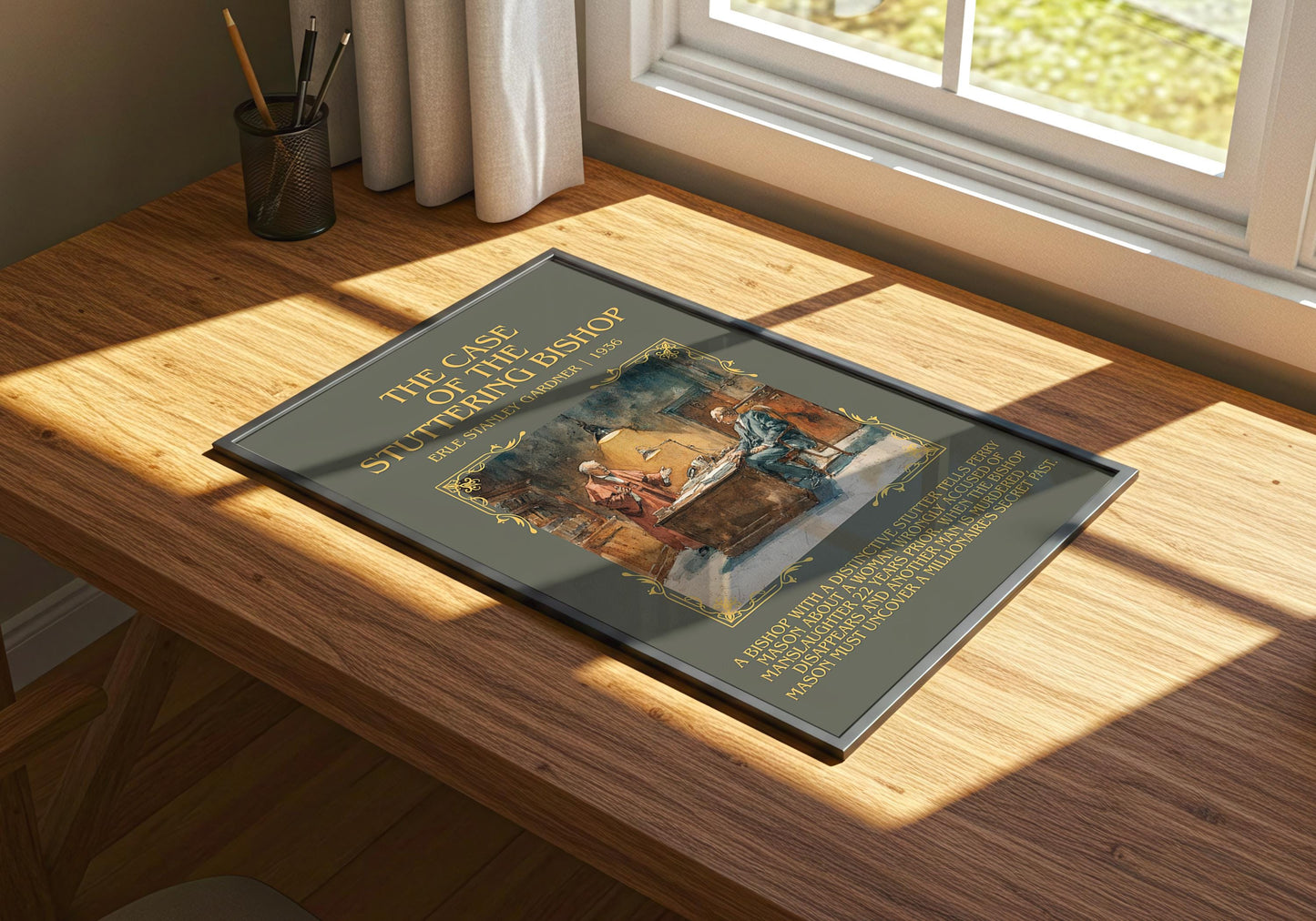 The Case Of The Stuttering Bishop by Erle Stanley Gardner Descriptive Poster Print.Free Delivery Wall Art Author&Blurb Book Artwork Novel