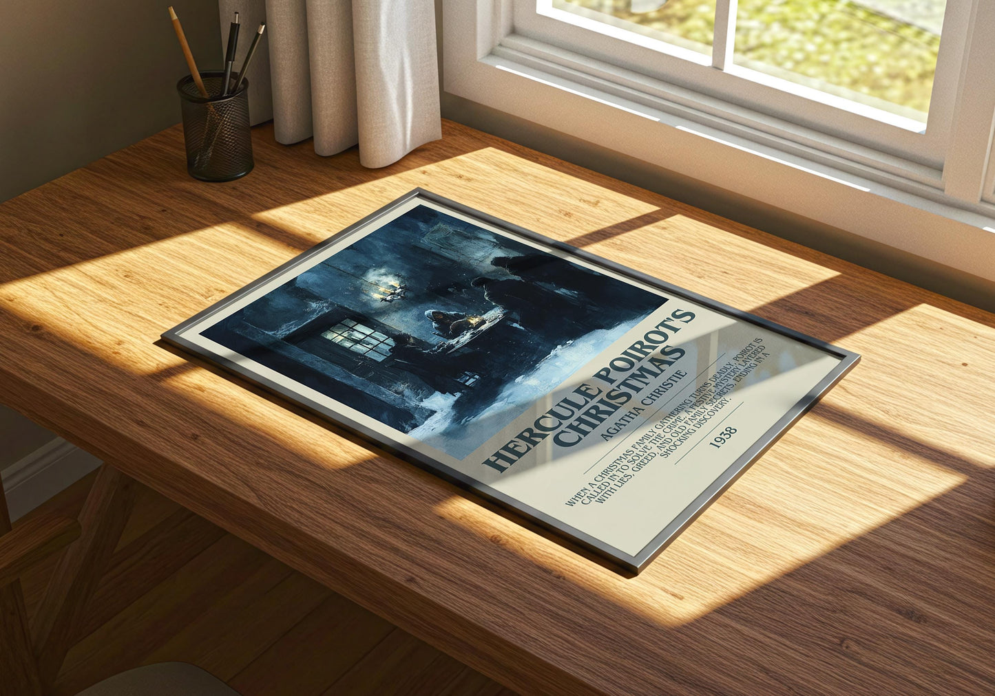 Hercule Poirot's Christmas by Agatha Christie | Descriptive Book Poster | Modern