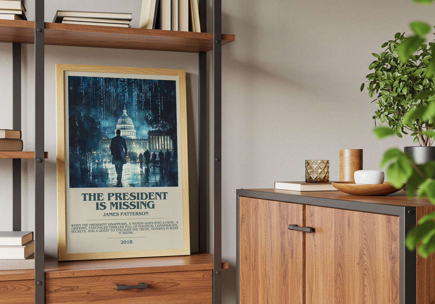 The President Is Missing by James Patterson Descriptive Poster Print. Free Delivery Wall Art Author & Blurb Book Artwork Novel Modern