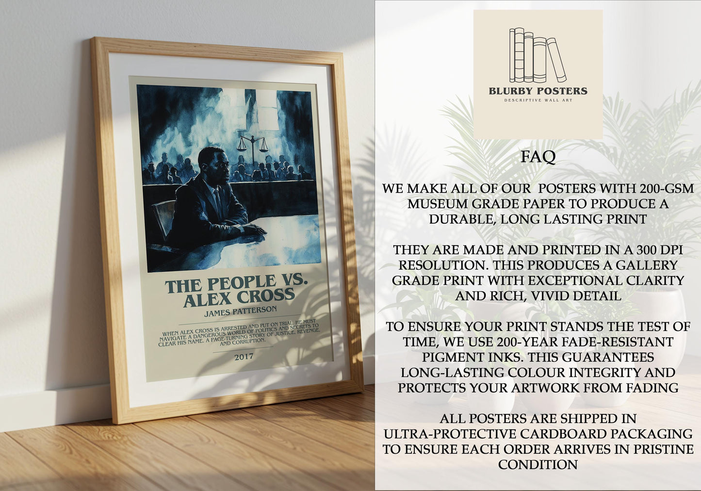 The People vs Alex Cross by James Patterson Descriptive Poster Print. Free Delivery Wall Art Author & Blurb Book Artwork Novel Modern