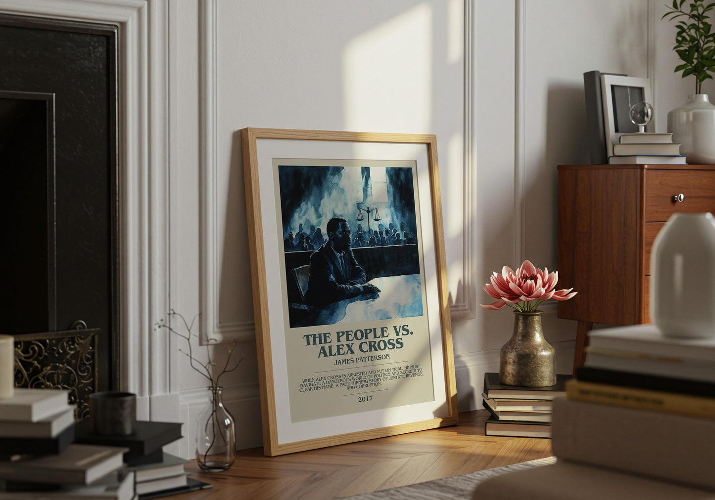 The People vs Alex Cross by James Patterson Descriptive Poster Print. Free Delivery Wall Art Author & Blurb Book Artwork Novel Modern