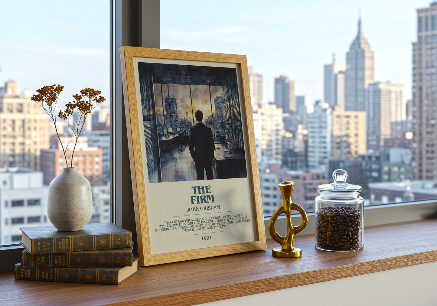 The Firm by John Grisham Descriptive Poster Print. Free Delivery Wall Art Author & Blurb Book Artwork Novel Modern