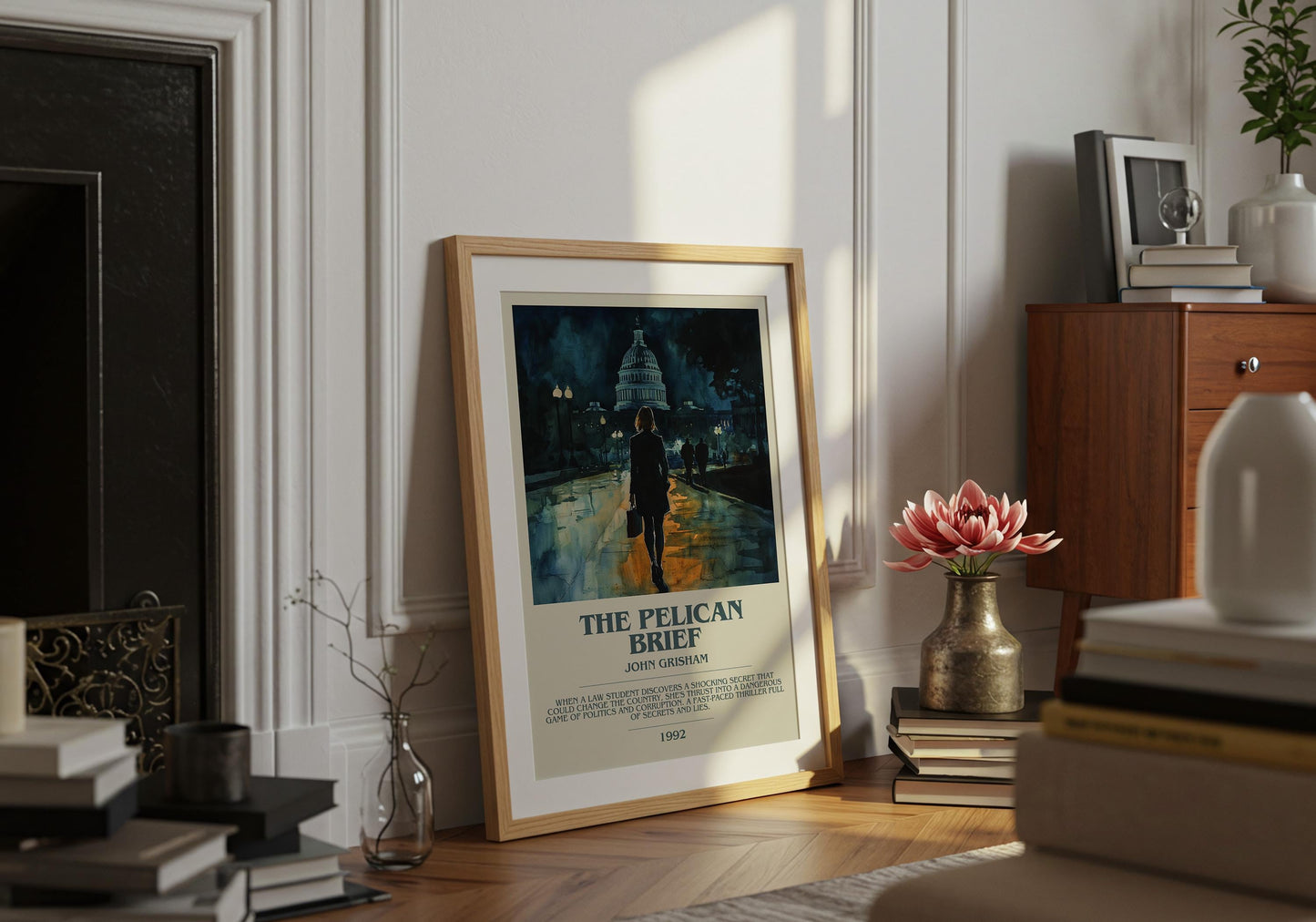 The Pelican Brief by John Grisham Descriptive Poster Print. Free Delivery Wall Art Author & Blurb Book Artwork Novel Modern