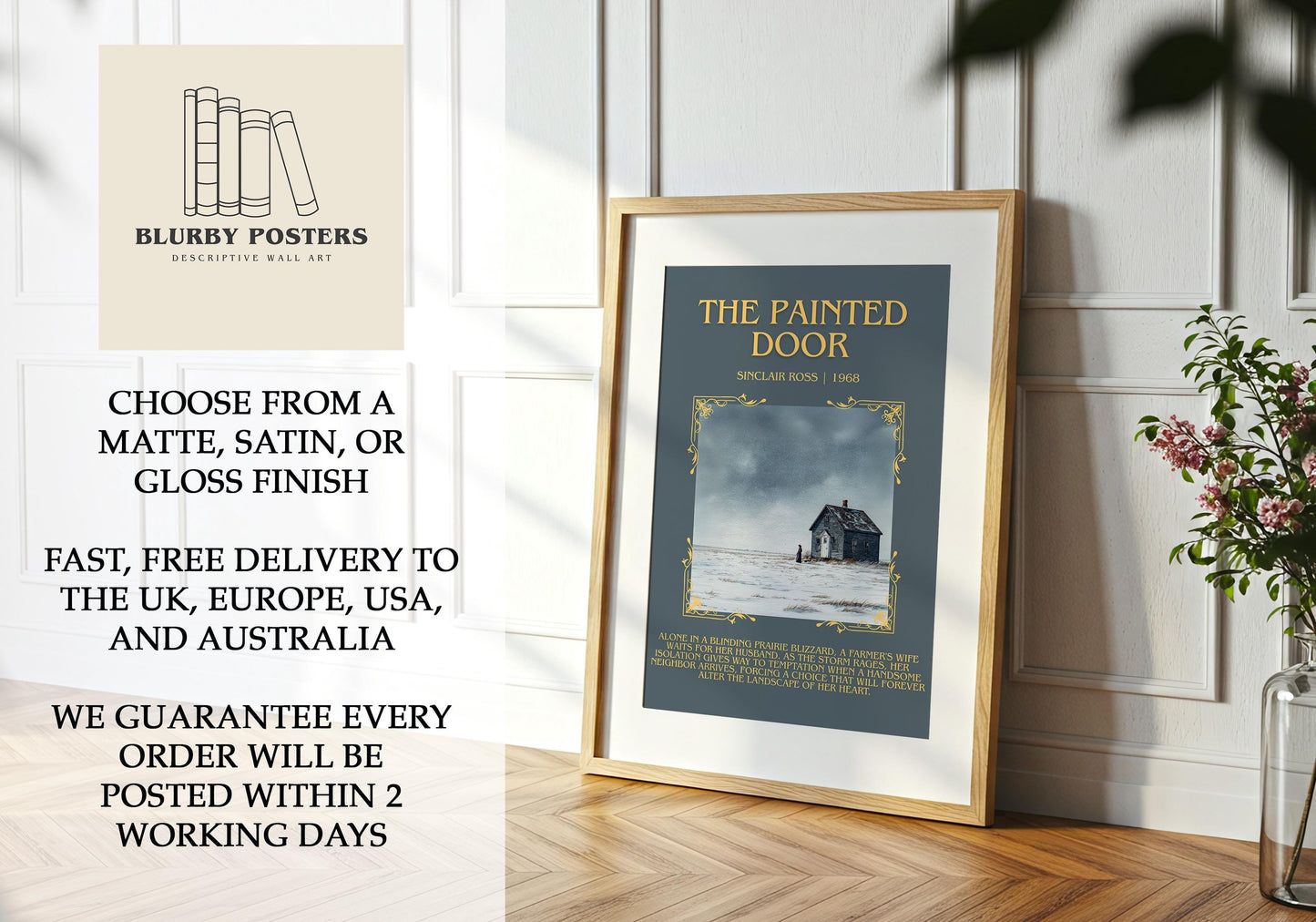 The Painted Door by Sinclair Ross Descriptive Poster Print.Free Delivery Wall Art Author&Blurb Book Artwork Novel Poster