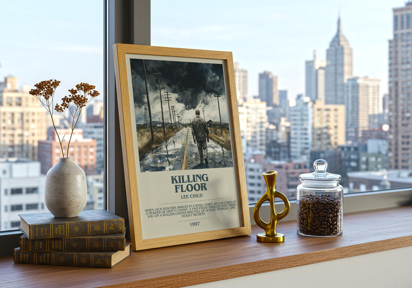 Killing Floor by Lee Child Descriptive Poster Print. Free Delivery Wall Art Author & Blurb Book Artwork Novel Modern Gift