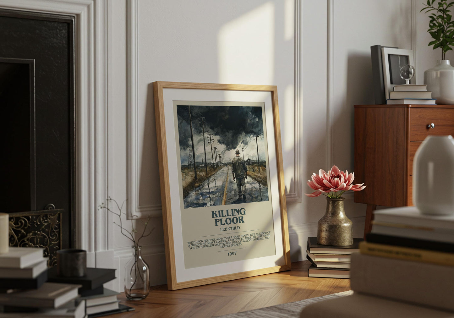 Killing Floor by Lee Child Descriptive Poster Print. Free Delivery Wall Art Author & Blurb Book Artwork Novel Modern Gift