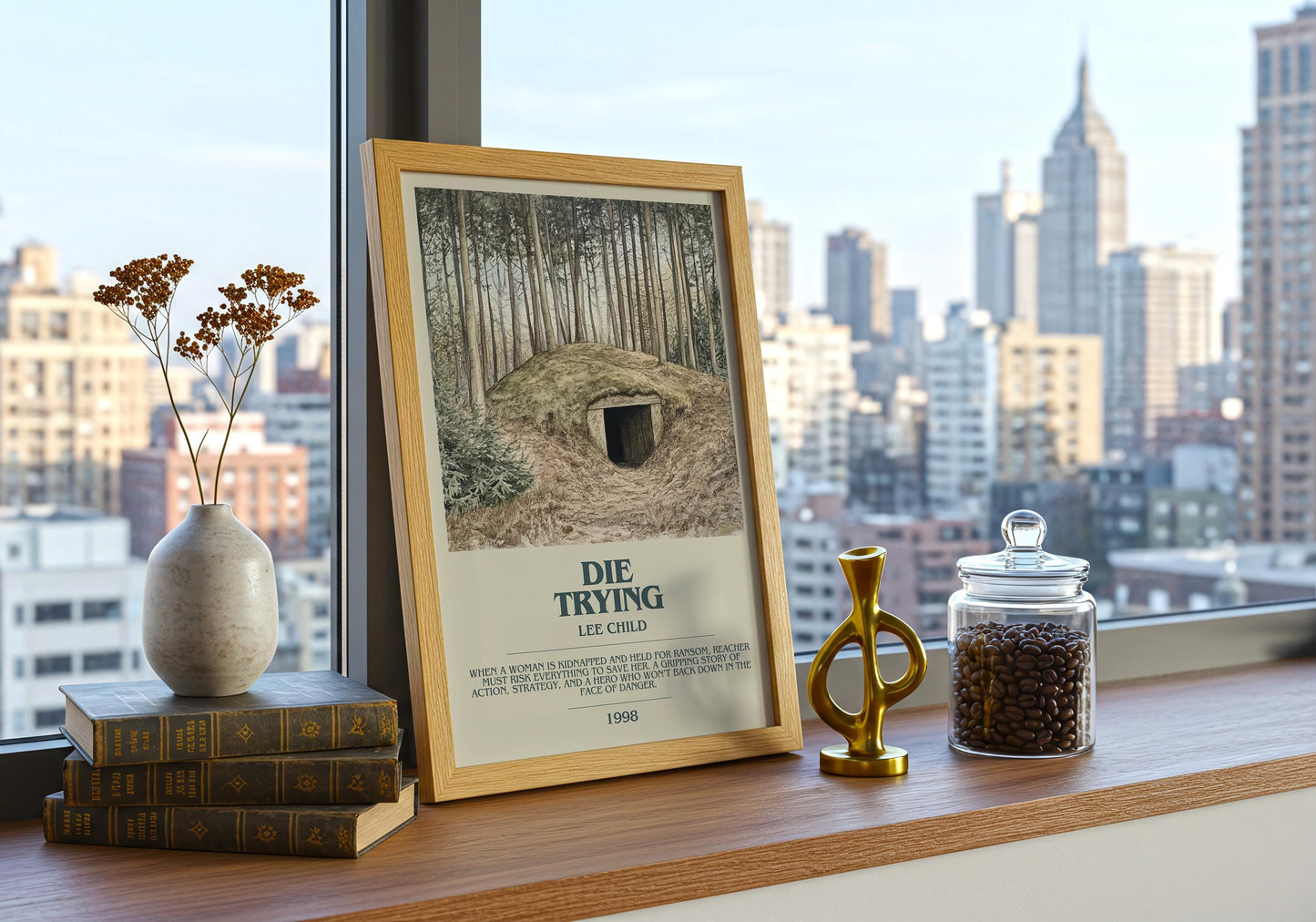 Die Trying by Lee Child Descriptive Poster Print. Free Delivery Wall Art Author & Blurb Book Artwork Novel Modern Gift
