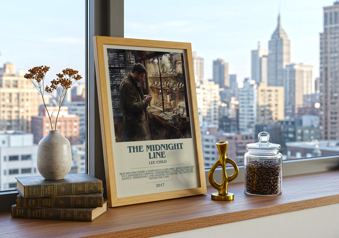 The Midnight Line by Lee Child Descriptive Poster Print. Free Delivery Wall Art Author & Blurb Book Artwork Novel Modern Gift
