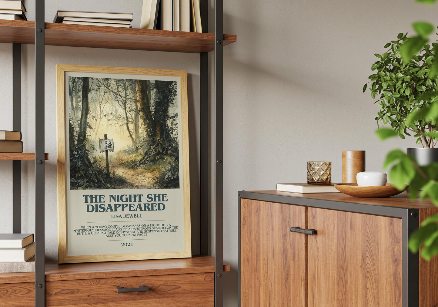 The Night She Disappeared by Lisa Jewell Descriptive Poster Print. Free Delivery Wall Art Author & Blurb Book Artwork Novel Modern Gift