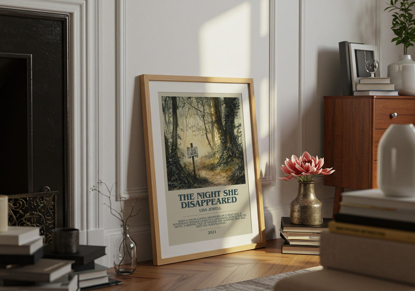 The Night She Disappeared by Lisa Jewell Descriptive Poster Print. Free Delivery Wall Art Author & Blurb Book Artwork Novel Modern Gift