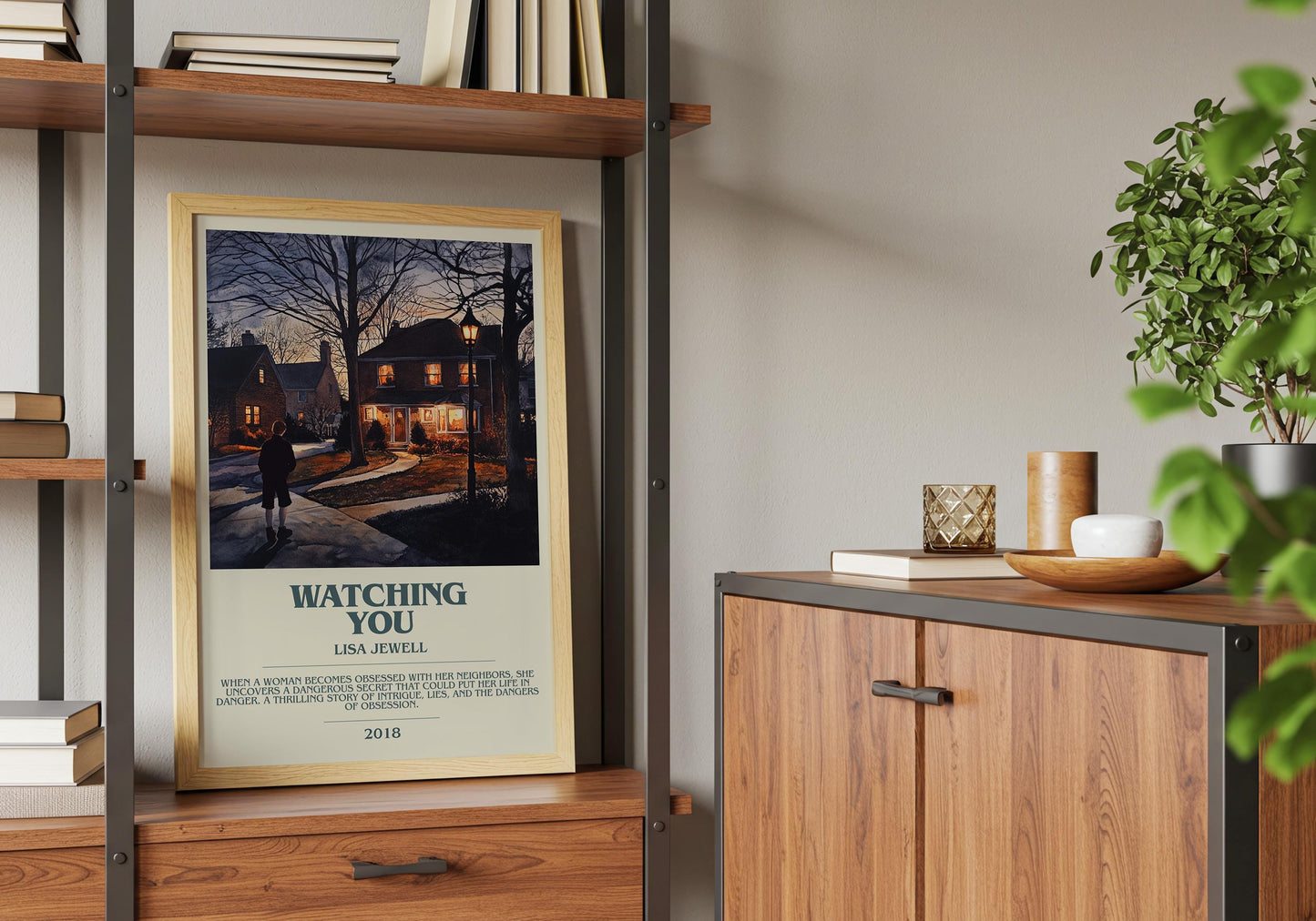 Watching You by Lisa Jewell Descriptive Poster Print. Free Delivery Wall Art Author & Blurb Book Artwork Novel Modern Gift