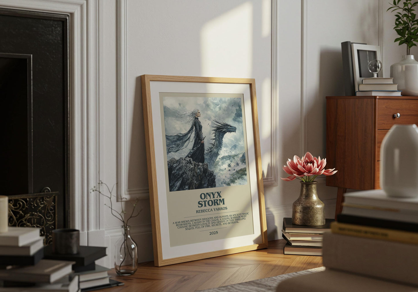 Onyx Storm by Rebecca Yarros Descriptive Poster Print. Free Delivery Wall Art Author & Blurb Book Artwork Novel Modern Gift
