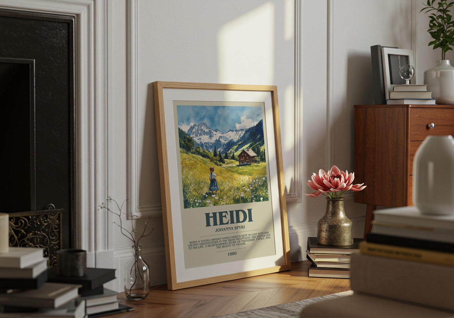Heidi by Johanna Spyri Descriptive Poster Print. Free Delivery Wall Art Author & Blurb Book Artwork Novel Modern Gift