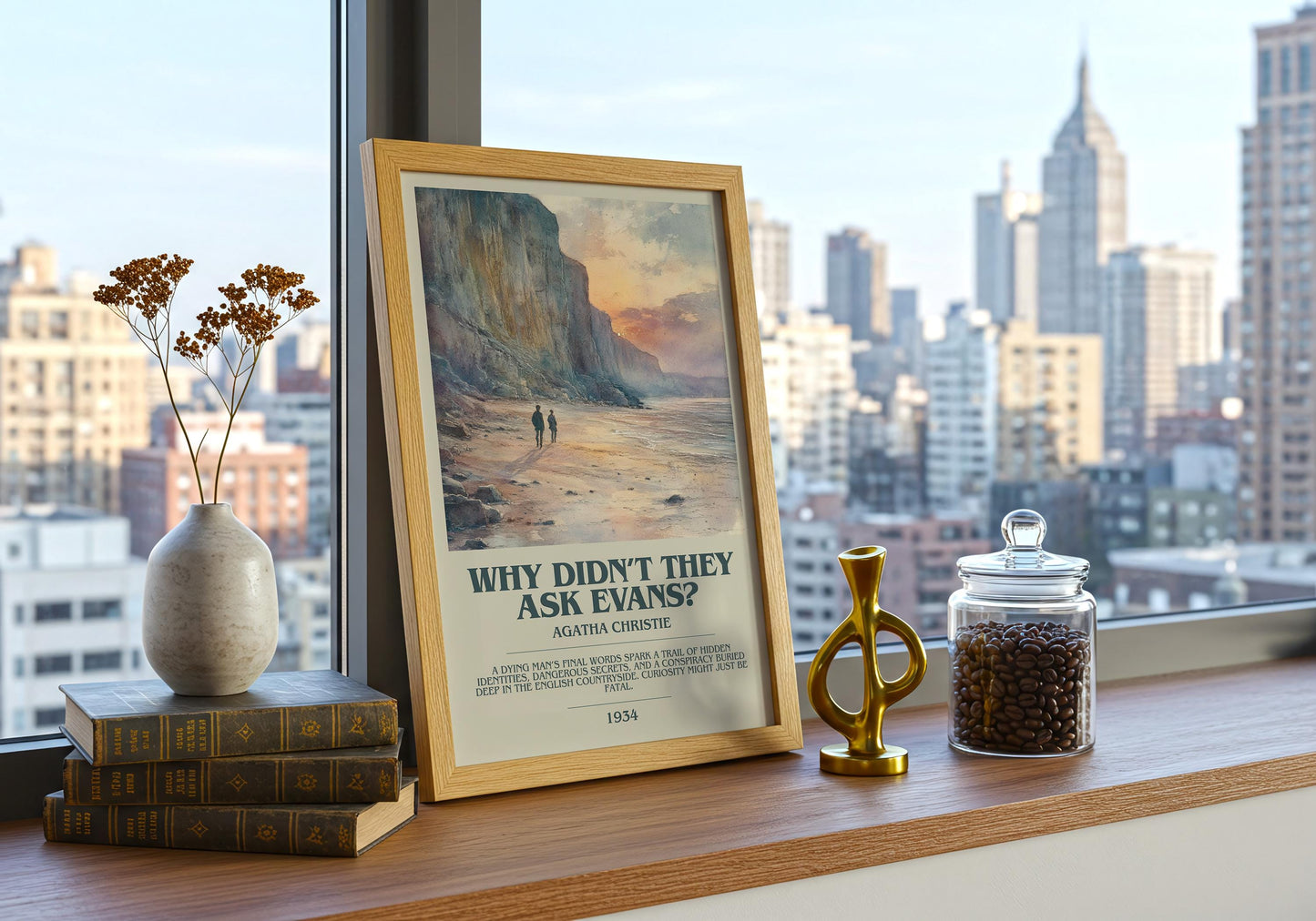 Why Didn't They Ask Evans? by Agatha Christie Descriptive Poster Print. Free Delivery Wall Art Author & Blurb Book Artwork Novel Modern Gift